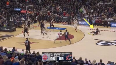 James Harden slips on the ground during Pistons-Cavaliers Game 6