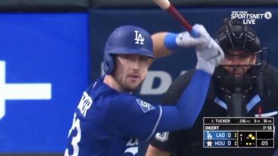 Dodgers star Kyle Tucker taking an at-bat while getting booed by Astros fans