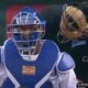 Laz Diaz staring at Salvador Perez