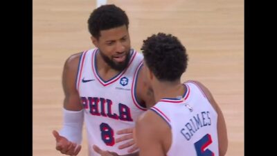 Paul George talking to Quentin Grimes