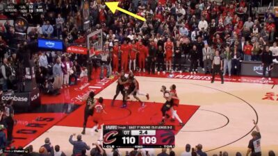 RJ Barrett's shot bounces high into the air in Game 6 of Raptors-Cavaliers