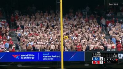 Shirtless St. Louis Cardinals fans