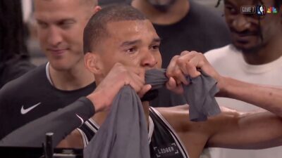 Victor Wembanyama crying after Spurs beat Thunder to make the NBA Finals