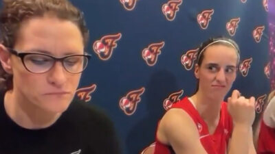 Caitlin Clark looking at Stephanie White