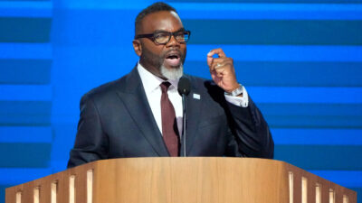 Chicago Mayor Brandon Johnson speaks at an event.