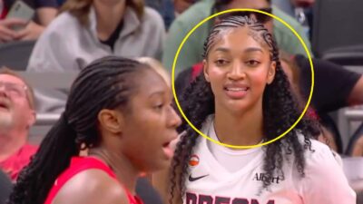 Angel Reese staring at an opponent