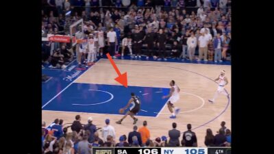 Spurs guard De'Aaron Fox in transition against Knicks forward OG Anunoby in Game 4 of the NBA Finals