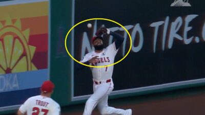 Jo Adell misplaying a fly ball