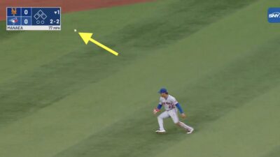 Mets star Juan Soto giving up a Little League home run against the Blue Jays