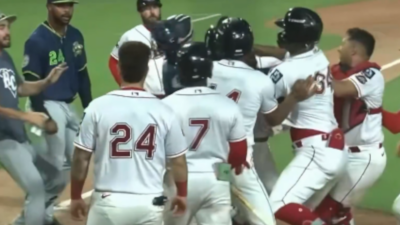 Red Sox prospect Justin Gonzales slaps an opponent.