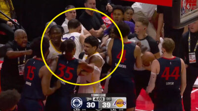 Lakers and Clippers players during a scuffle