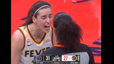 Caitlin Clark yelling at a referee