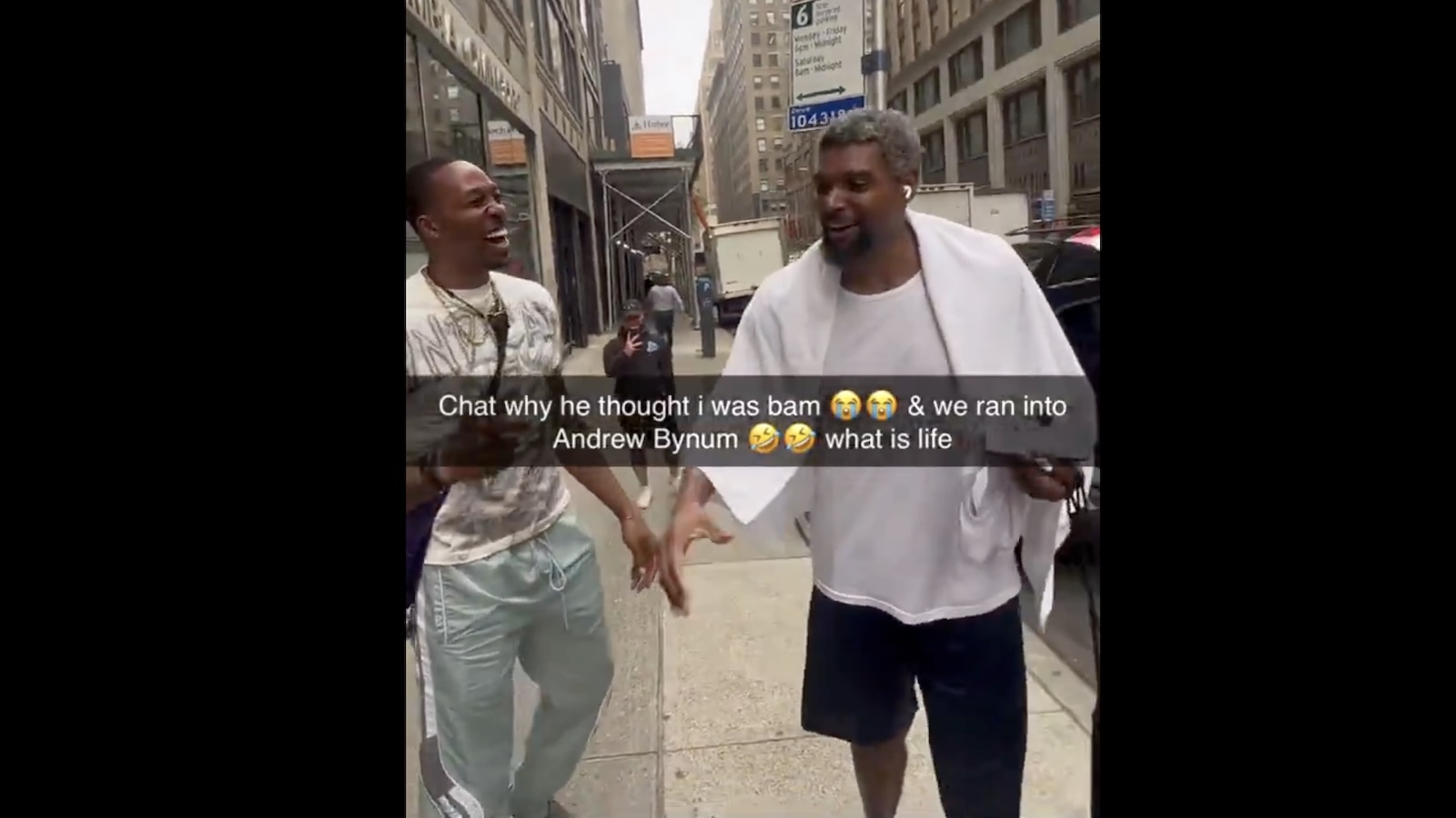 Dwight Howard running into Andrew Bynum in New York City