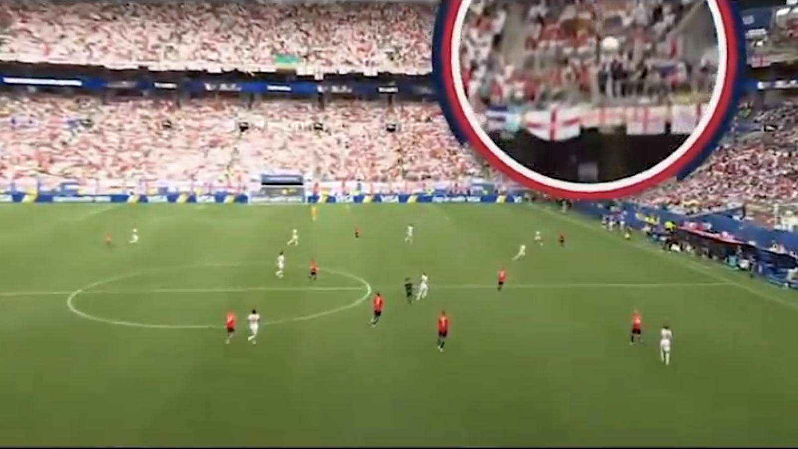 A goal kick during England-Norway World Cup match suspected of hitting a SkyCam wire.