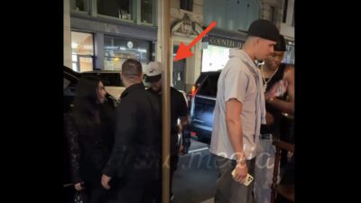 Knicks star Jalen Brunson walking into a club with Michael Porter Jr. nearby