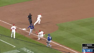 Phillies catcher JT Realmuto commits a baserunning blunder against the Dodgers