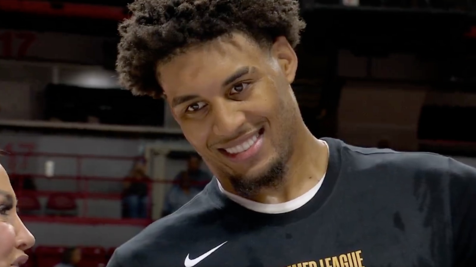 Yaxel Lendeborg smiling while being interviewed