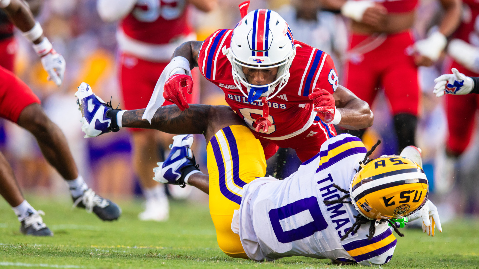 Safety Jacob Fields making a tackle.
