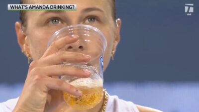 Amanda Anisimova drinking Red Bull
