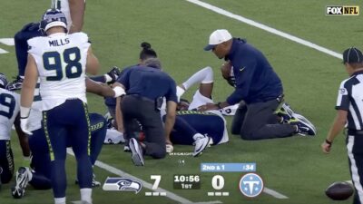 Seahawks rookie safety Bud Clark down with a serious-looking leg injury
