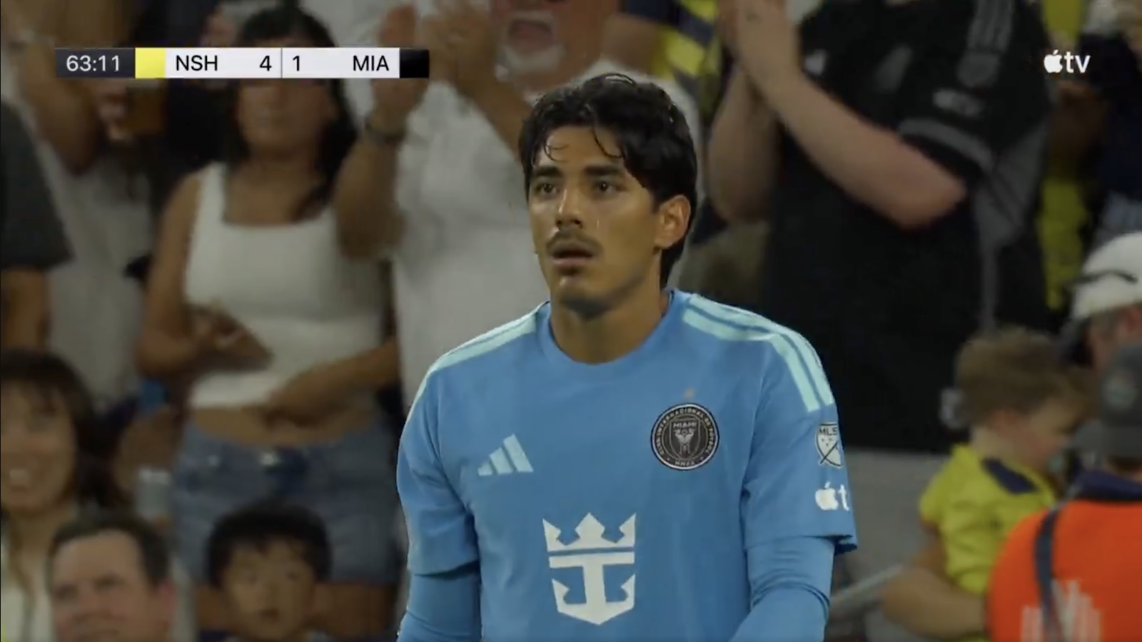 Inter Miami goalkeeper Rocco R&iacute;os Novo looking on after allowing a goal