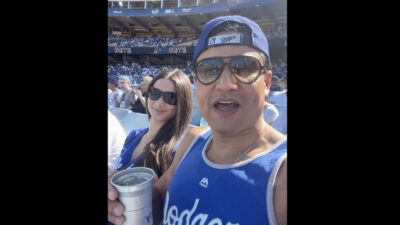 Mario Lopez at a Dodgers game with his niece