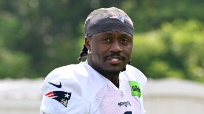 AJ Brown in practice for the Patriots