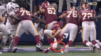 Jayden Daniels suffering a gruesome elbow injury