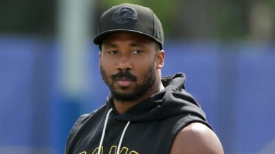 Myles Garrett looking on