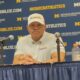 Western Michigan head coach Lance Taylor at a press conference after losing to Michigan