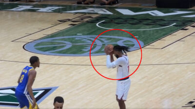 Darius Garland hits his head with a ball