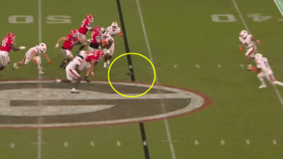 Georgia's Gunner Stockton fumbles the ball