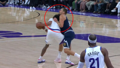 Nikola Jokic commits a foul