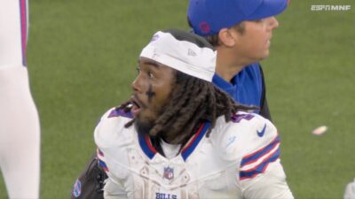 Bills RB James Cook's reaction after Rams' field goal was blocked in OT