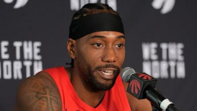 Kawhi Leonard in his Raptors uniform