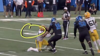 Jared Goff getting knocked over