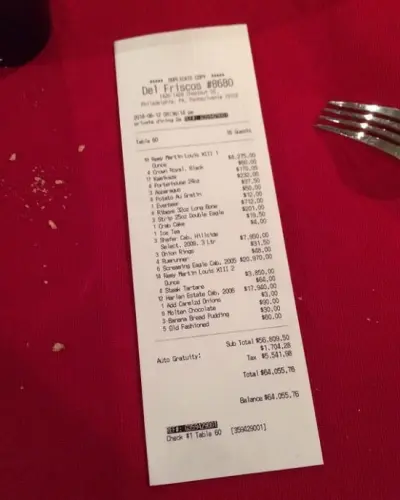 Evan Mathis Del Frisco's receipt