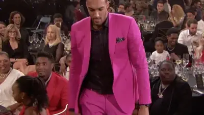 Rudy Gobert pink suit