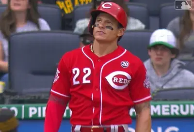 Derek Dietrich admires home run