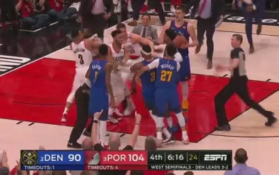 Nuggets Blazers scuffle