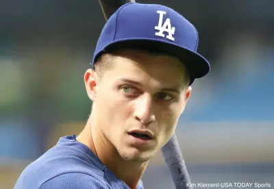 Corey Seager with a bat