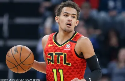 Trae Young in his Hawks uniform