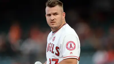 Mike Trout looks on