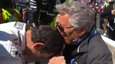 Helio Castroneves Mario Andretti kiss