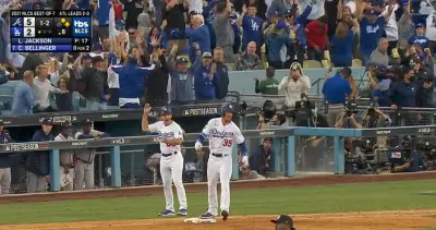 Cody Bellinger celebrates home run