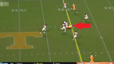 Jacob Warren near the first down marker