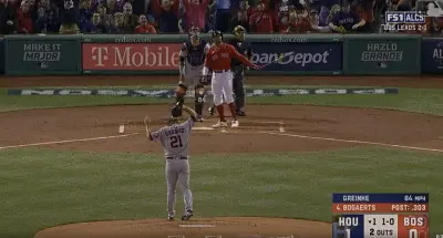 Zack Greinke reacts to allowing a home run
