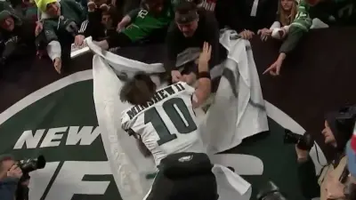 Gardner Minshew celebrates with an Eagles fan