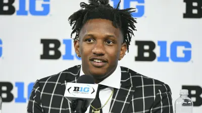 Michael Penix Jr at a media conference