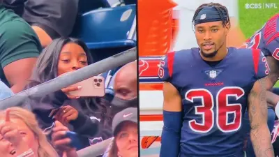 Simone Biles celebrates Jonathan Owens' interception